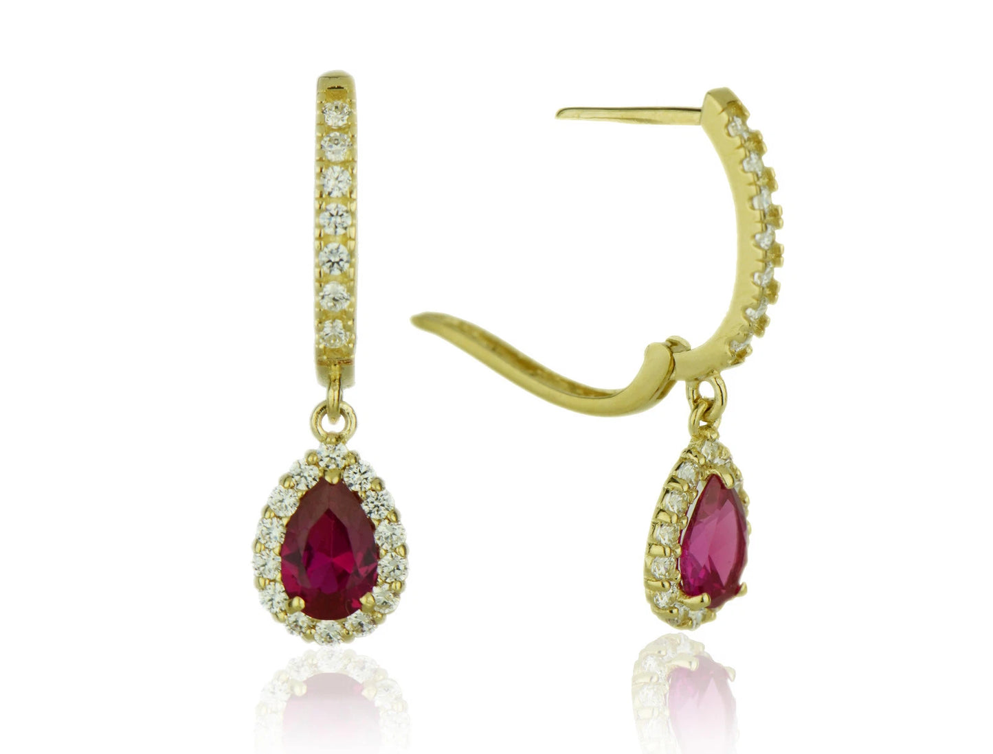 14k Yellow Gold Halo CZ Tear Drop Dangle Leverback