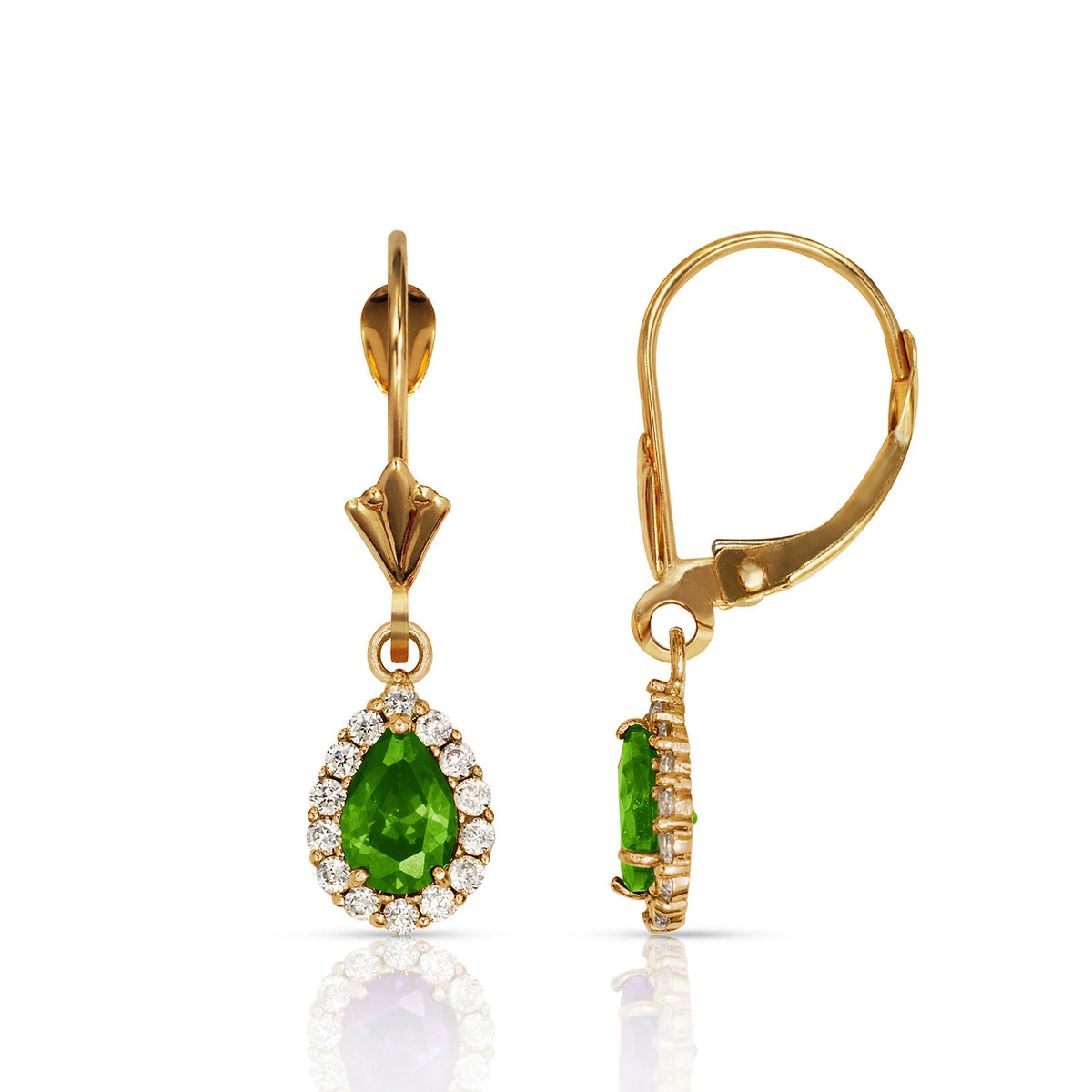 14k Yellow Gold Halo CZ Tear Drop Dangle Leverback Earring