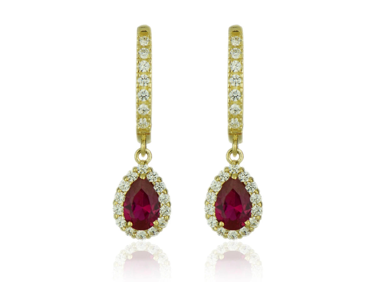 14k Yellow Gold Halo CZ Tear Drop Dangle Leverback
