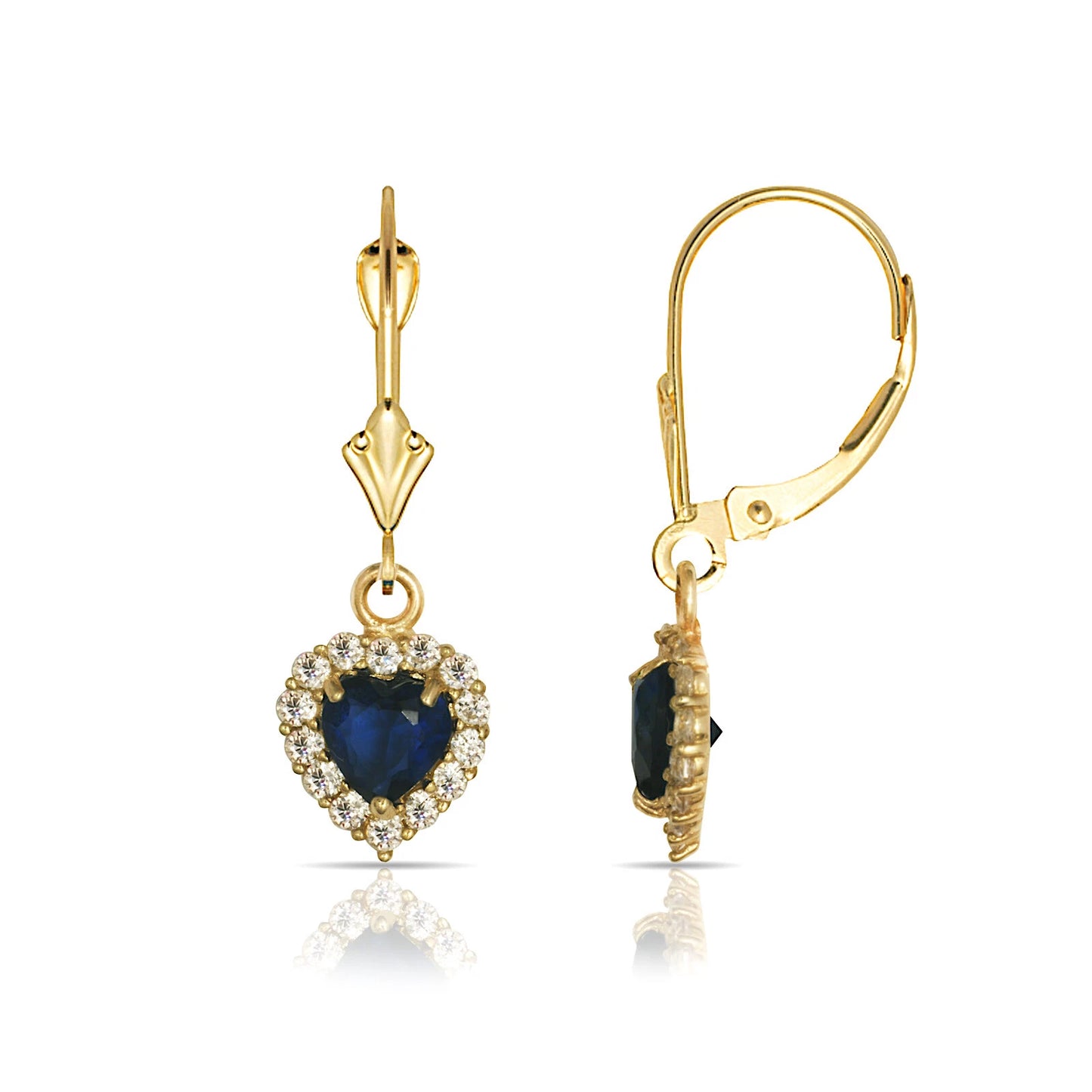14k Yellow Gold Halo Heart Dangle Leverback Earrings