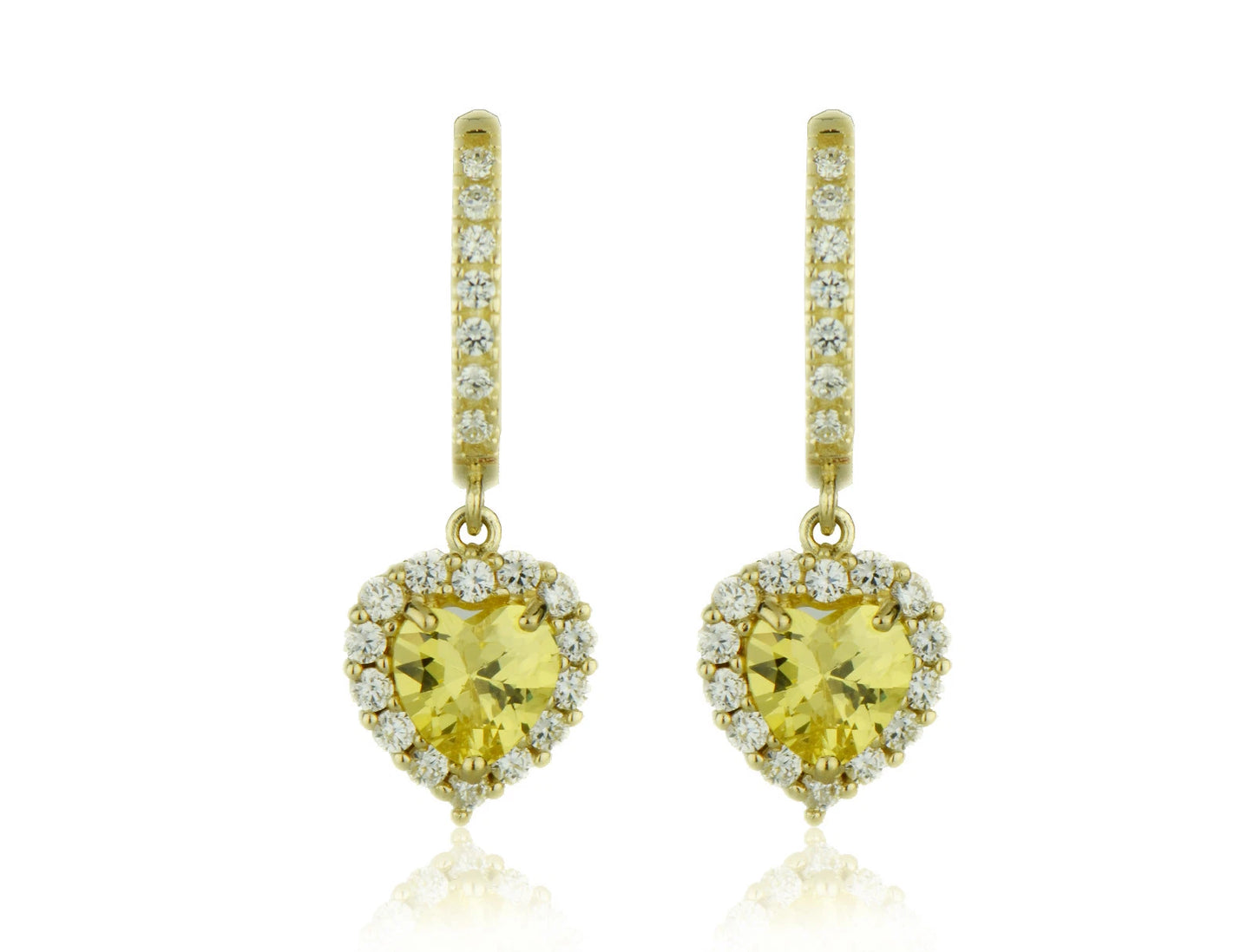 14k Yellow Gold Halo Heart Dangle Leverback Earring