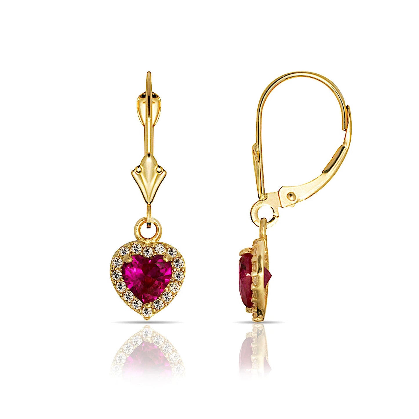 14k Yellow Gold Halo Heart Dangle Leverback Earrings