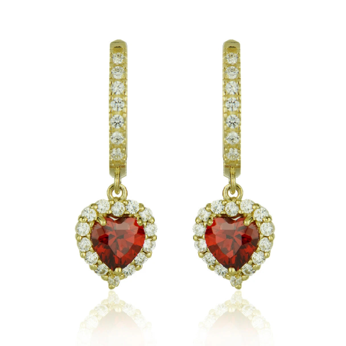 14k Yellow Gold Halo Heart Dangle Leverback Earring