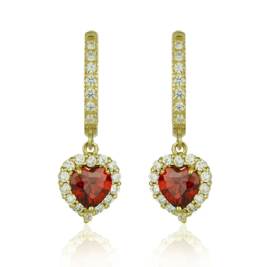 14k Yellow Gold Halo Heart Dangle Leverback Earring