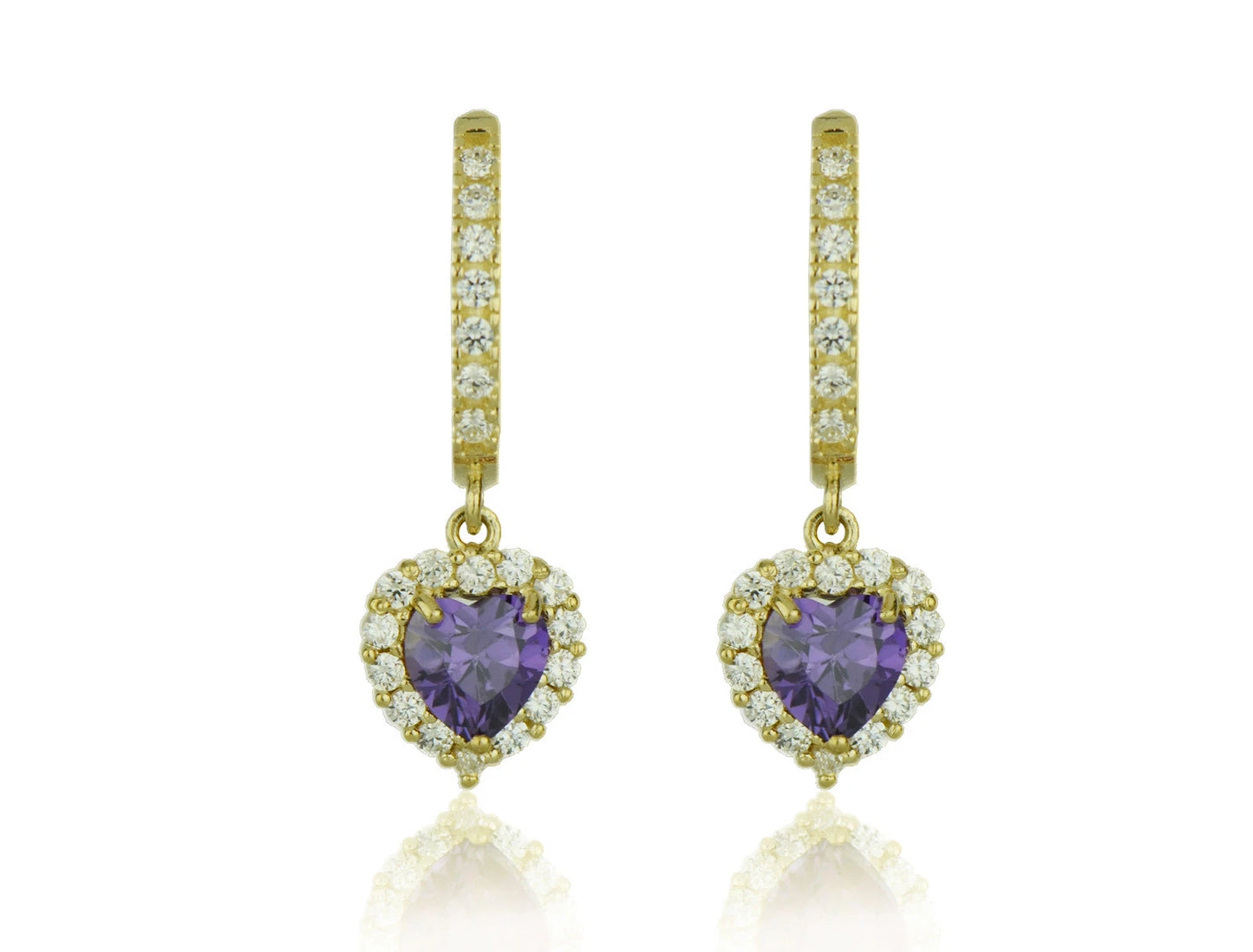 14k Yellow Gold Halo Heart Dangle Leverback Earring