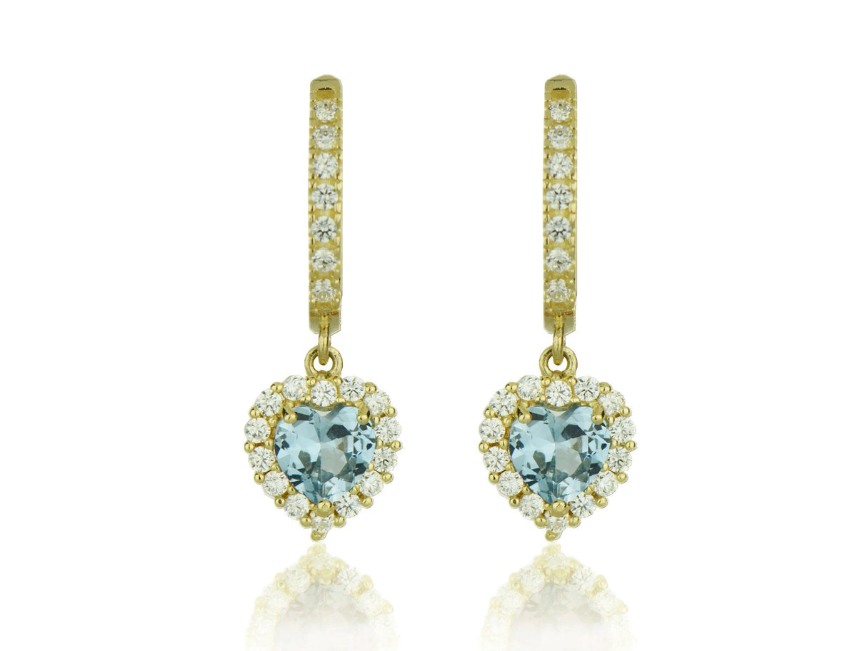 14k Yellow Gold Halo Heart Dangle Leverback Earring