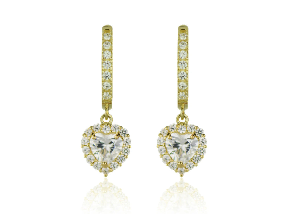 14k Yellow Gold Halo Heart Dangle Leverback Earring