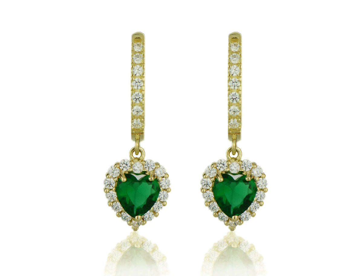 14k Yellow Gold Halo Heart Dangle Leverback Earring