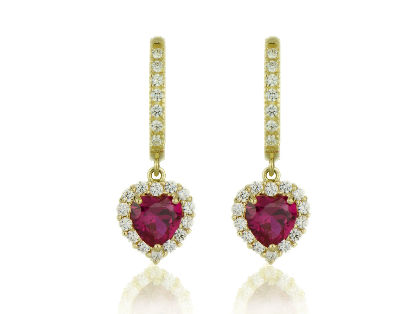 14k Yellow Gold Halo Heart Dangle Leverback Earring