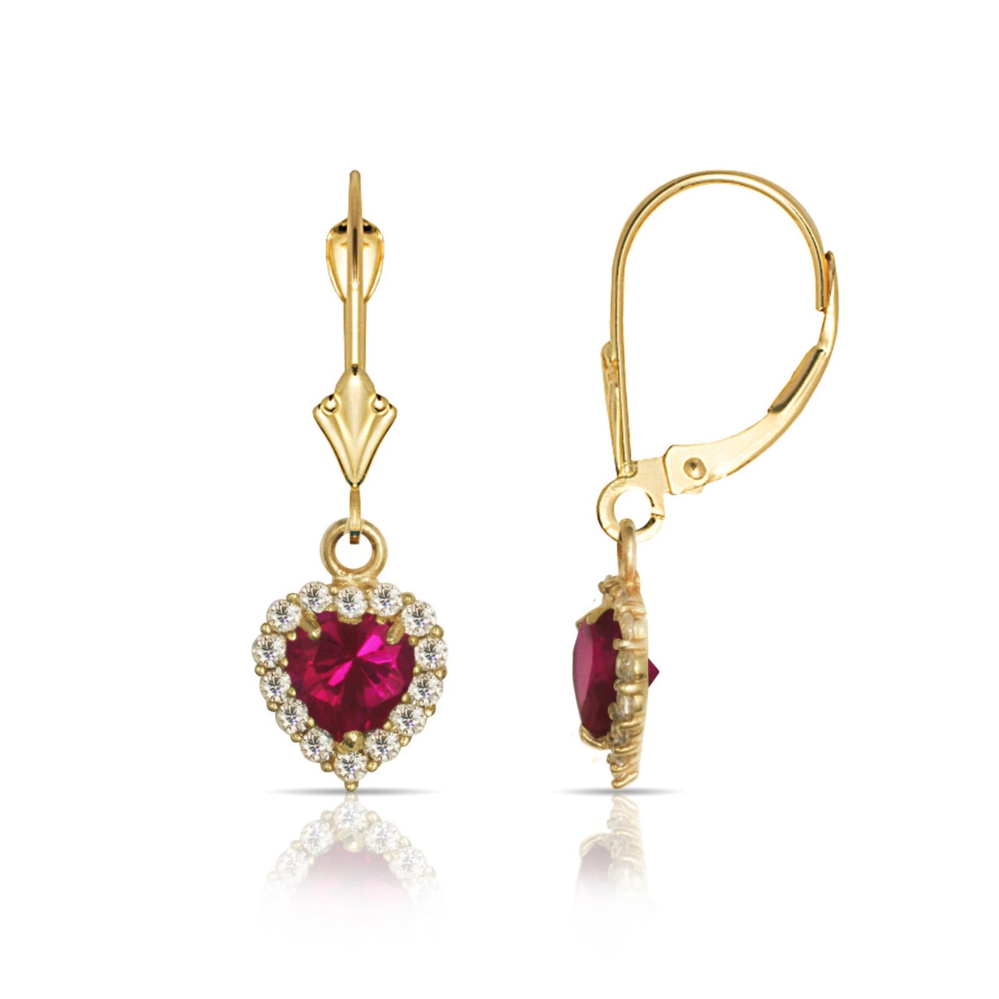 14k Yellow Gold Halo Heart Dangle Leverback Earrings