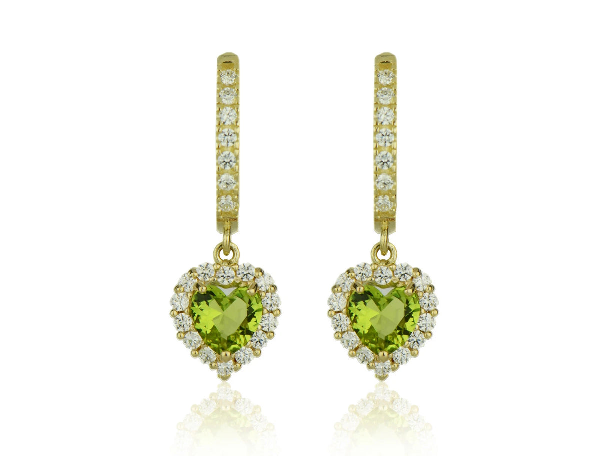 14k Yellow Gold Halo Heart Dangle Leverback Earring