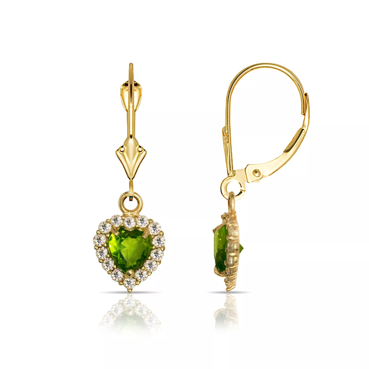 14k Yellow Gold Halo Heart Dangle Leverback Earrings