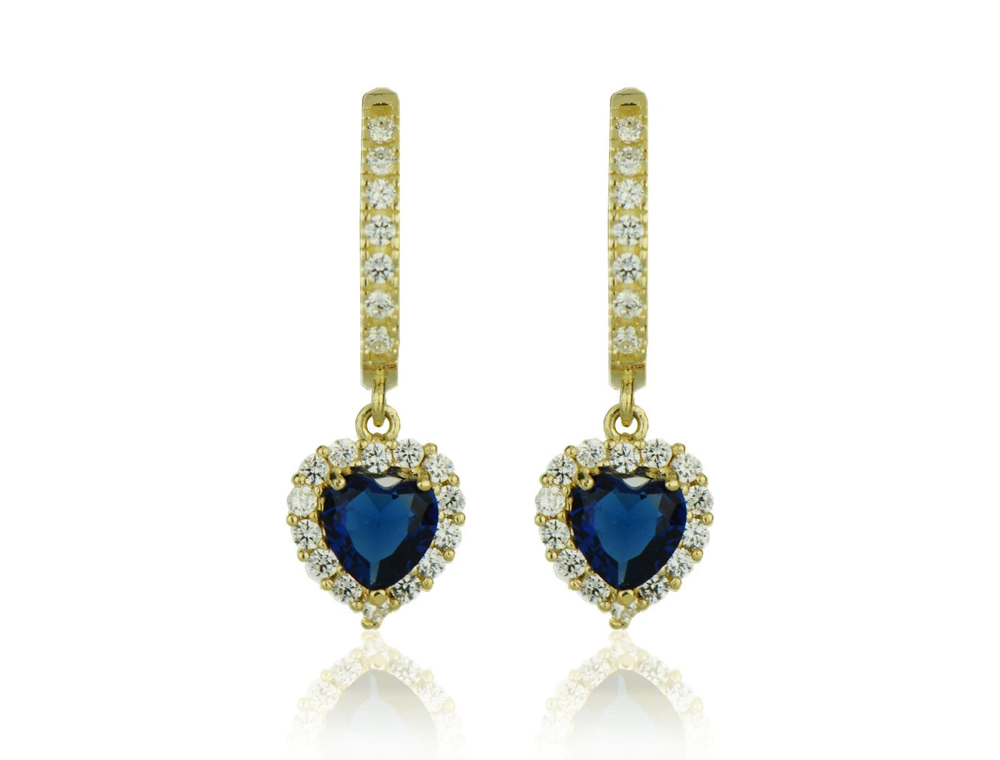 14k Yellow Gold Halo Heart Dangle Leverback Earring