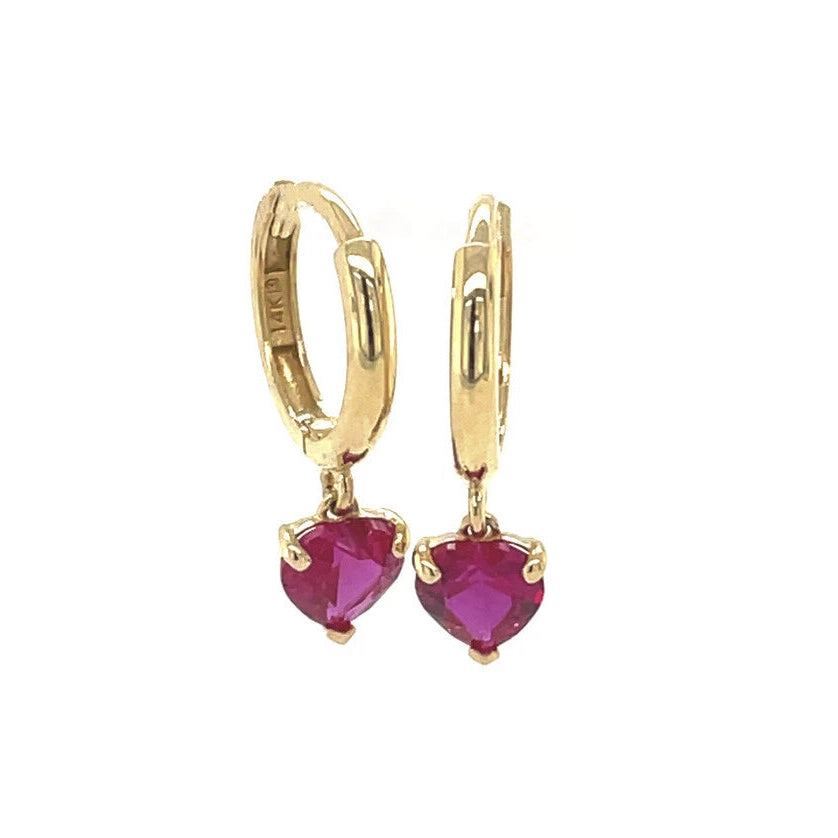 14k Yellow Gold Heart Shape Birthstone Huggie Earrings