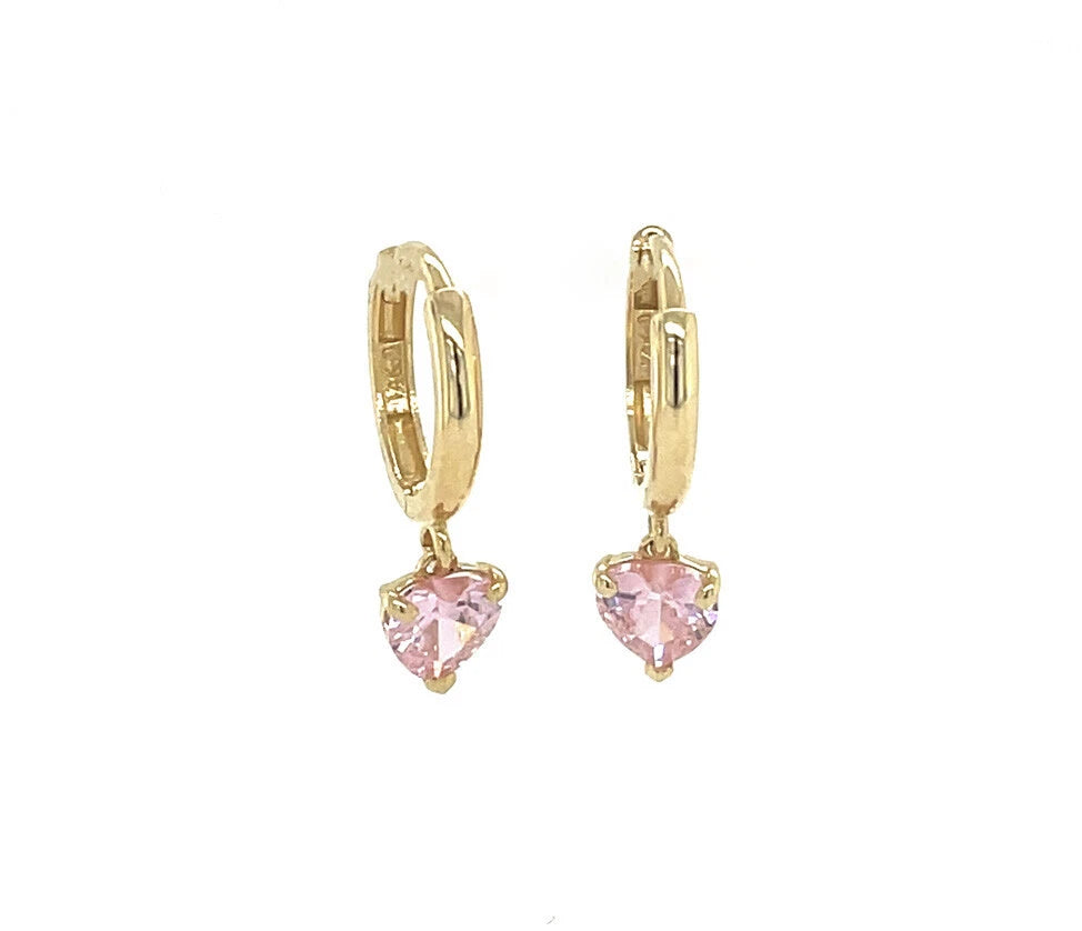 14k Yellow Gold Heart Shape Birthstone Huggie Earrings