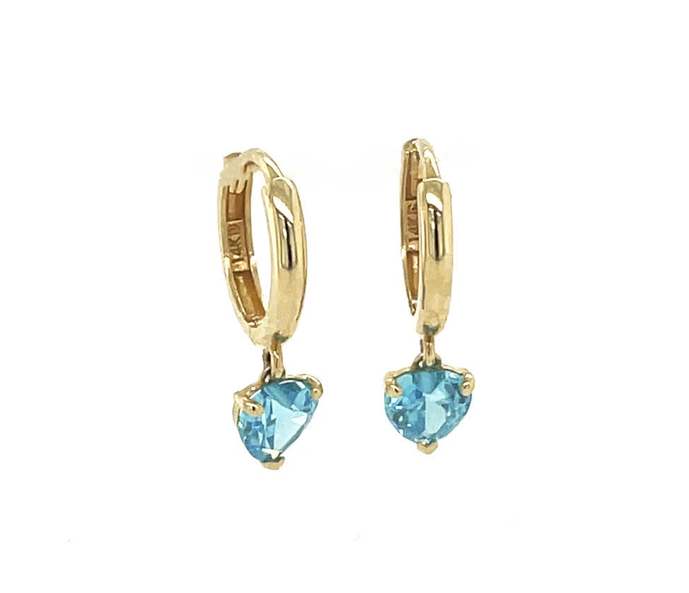 14k Yellow Gold Heart Shape Birthstone Huggie Earrings