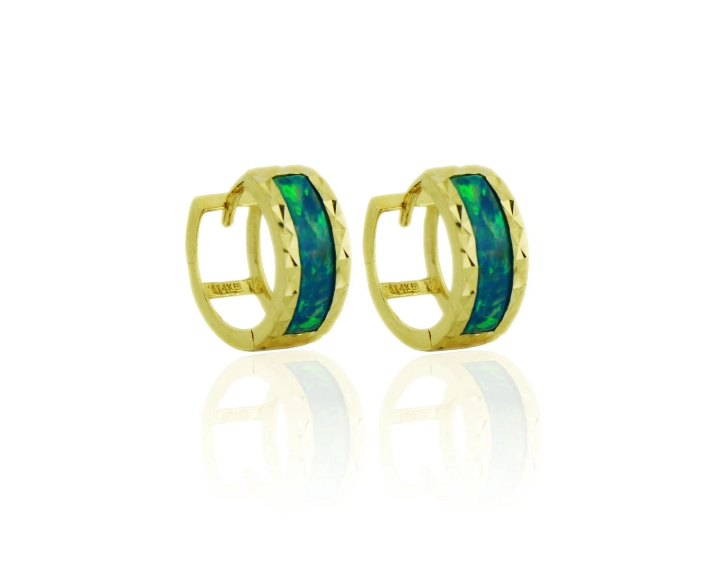 14k Yellow Gold Opal Huggie Hoop Earrings