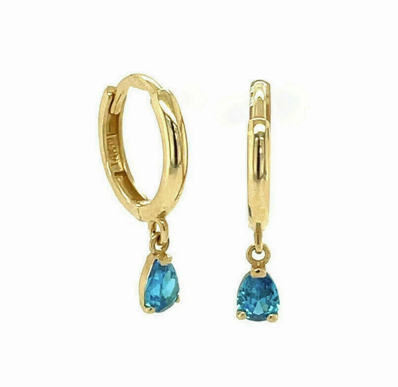 14k Yellow Gold Pear Shape Birthstone Huggie Earrings