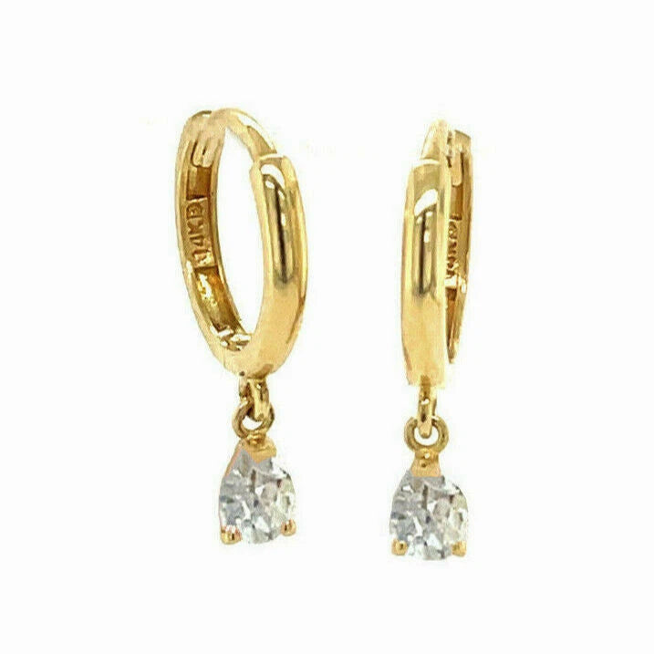 14k Yellow Gold Pear Shape Birthstone Huggie Earrings