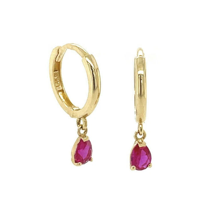 14k Yellow Gold Pear Shape Birthstone Huggie Earrings