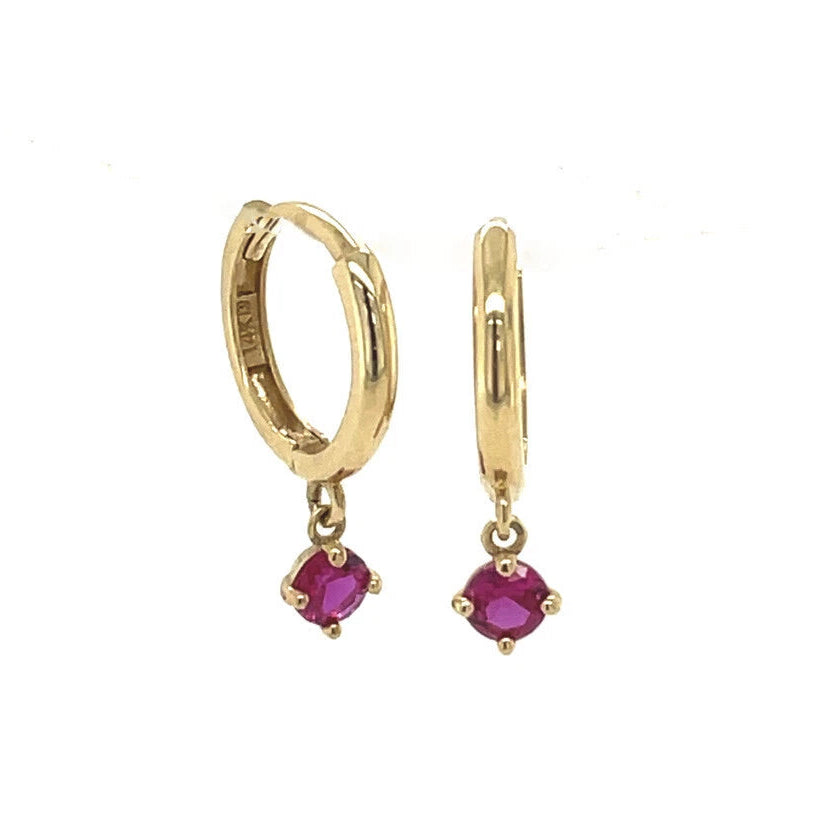 14k Yellow Gold Round Shape Birthstone Huggie Earrings