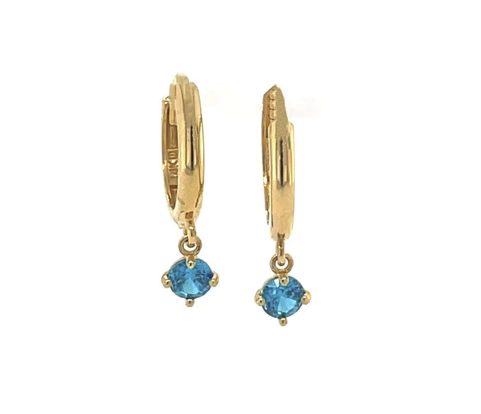 14k Yellow Gold Round Shape Birthstone Huggie Earrings