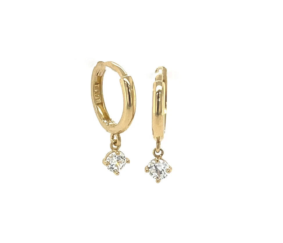 14k Yellow Gold Round Shape Birthstone Huggie Earrings