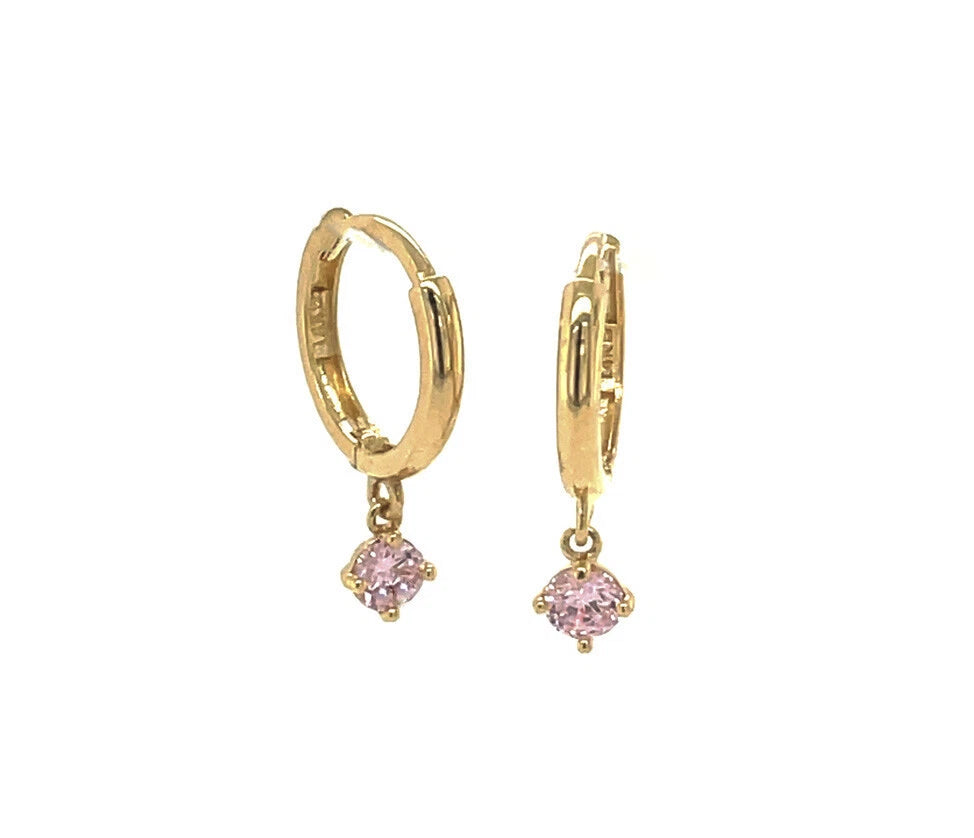 14k Yellow Gold Round Shape Birthstone Huggie Earrings