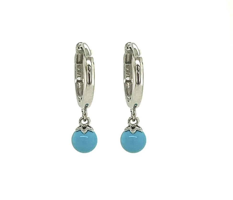 14k Yellow Gold Turquoise Huggie Dangle Earring