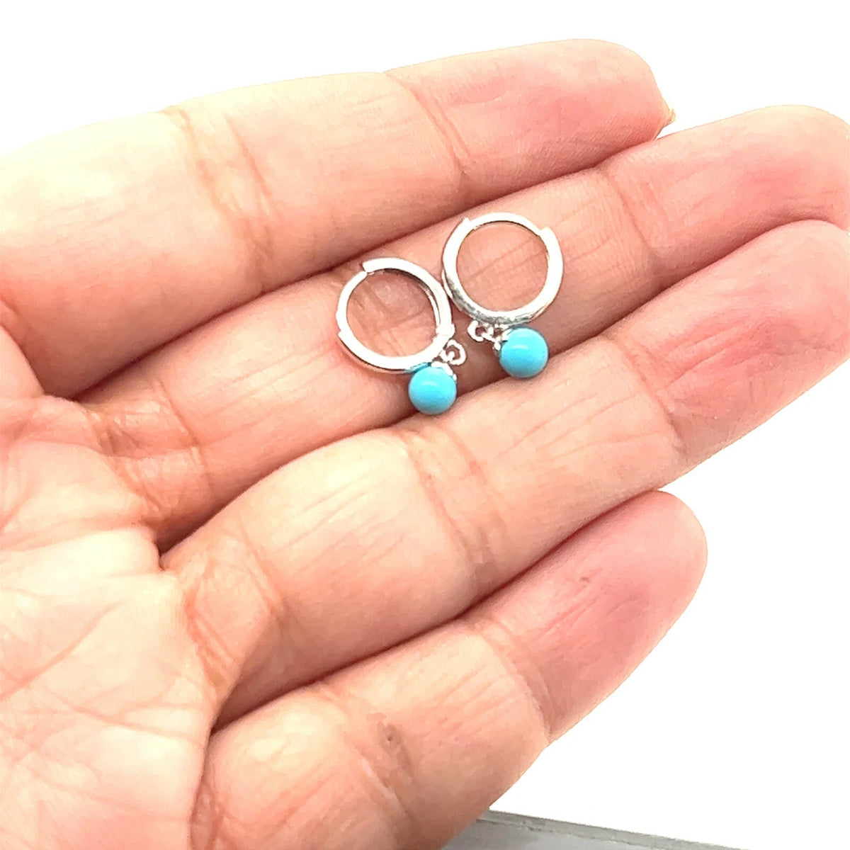 14k Yellow Gold Turquoise Huggie Dangle Earring
