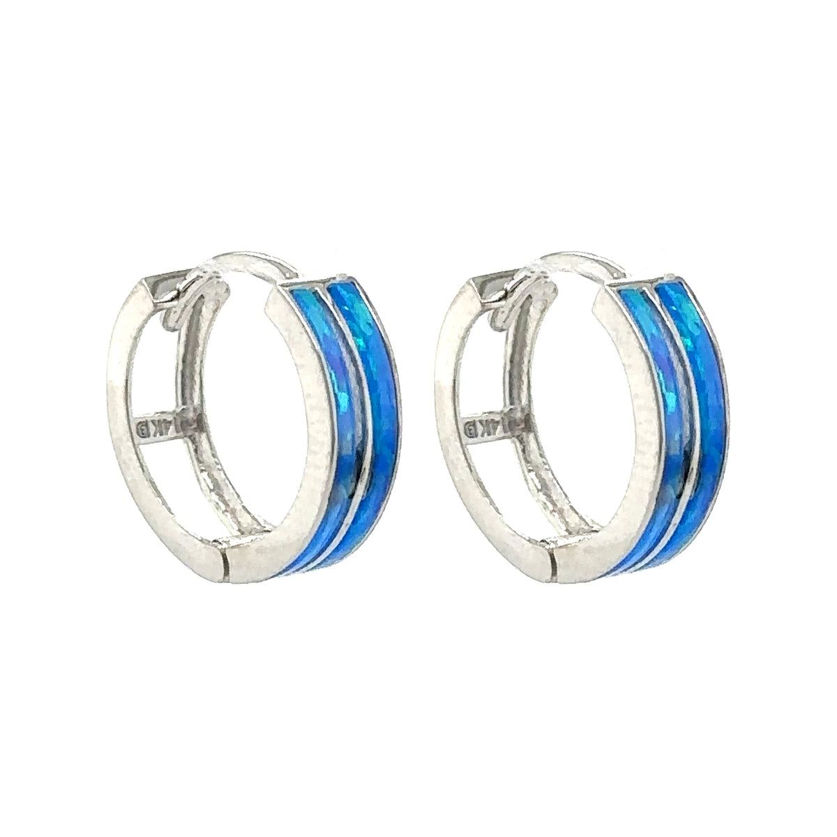 14k Yellow/White Gold Double Row Dark Blue Opal Huggie Hoop Earrings