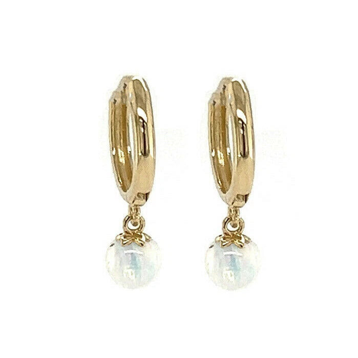 14k Yellow  White Gold White Opal Huggie Dangle Earrings