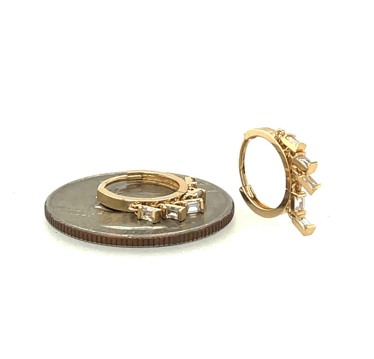 14k Yellow and White Gold Birthstone Huggie Earrings