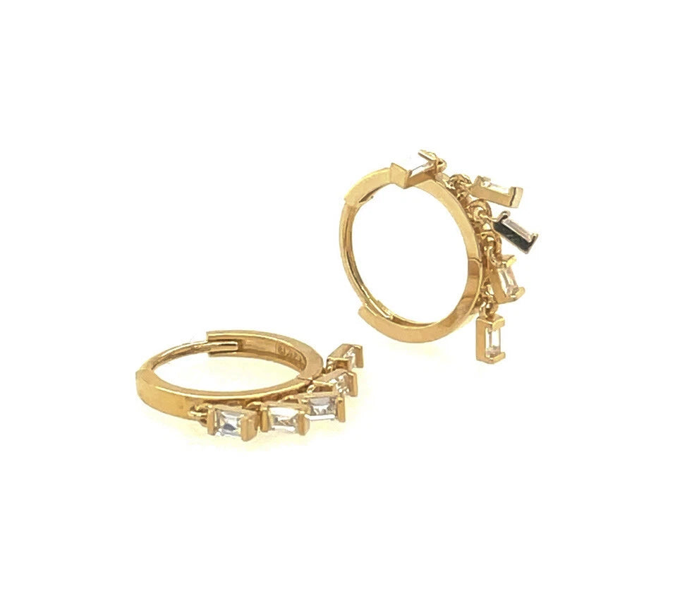 14k Yellow and White Gold Birthstone Huggie Earrings
