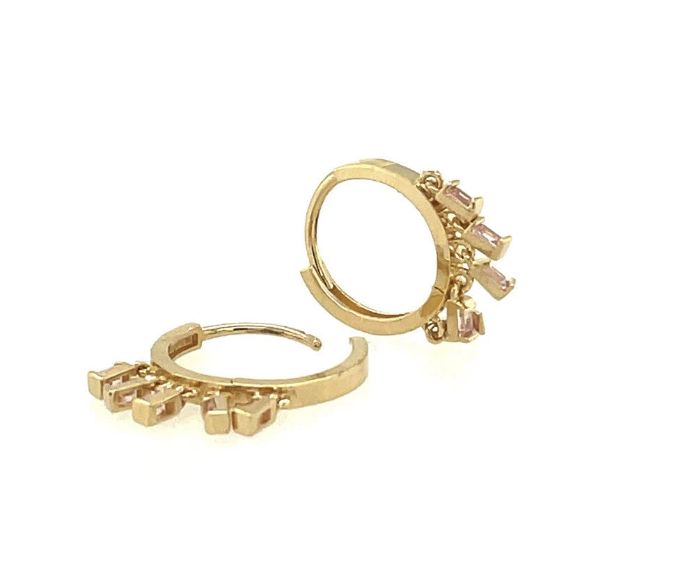 14k Yellow and White Gold Birthstone Huggie Earrings