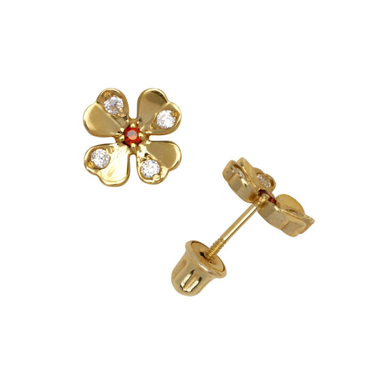 14k Yellow or White Gold CZ Flower Stud Earring