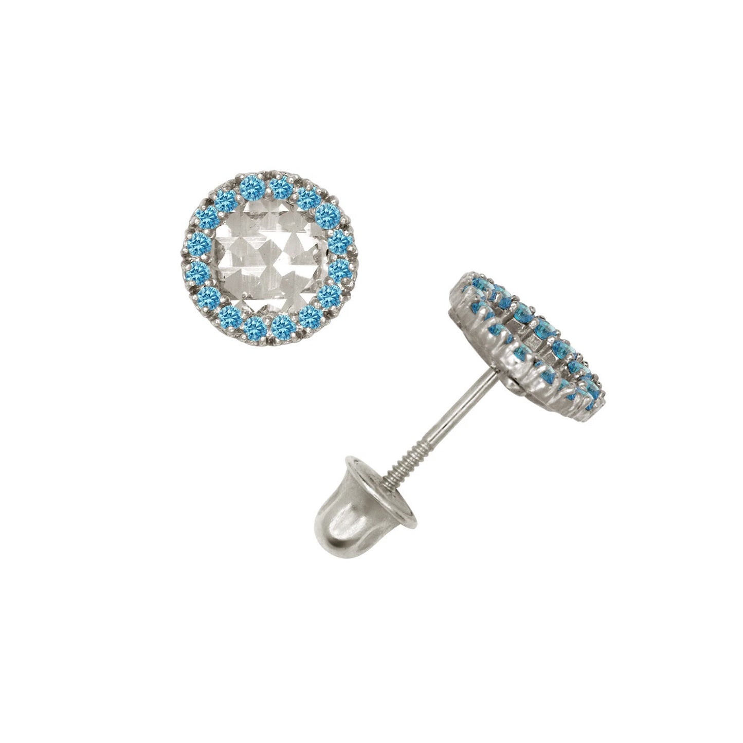 14k Yellow or White Gold Halo Round CZ Stud Earring