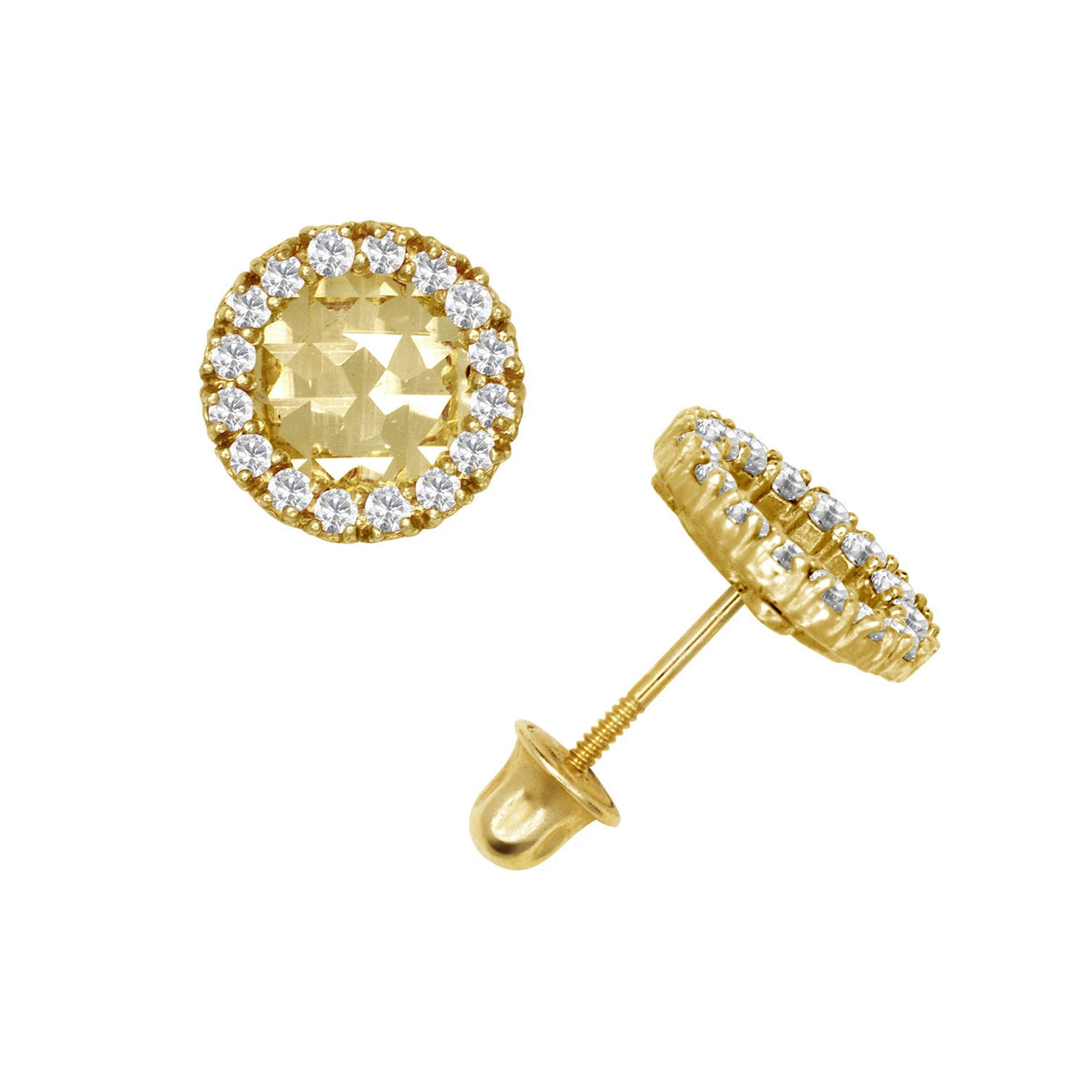 14k Yellow or White Gold Halo Round CZ Stud Earrings