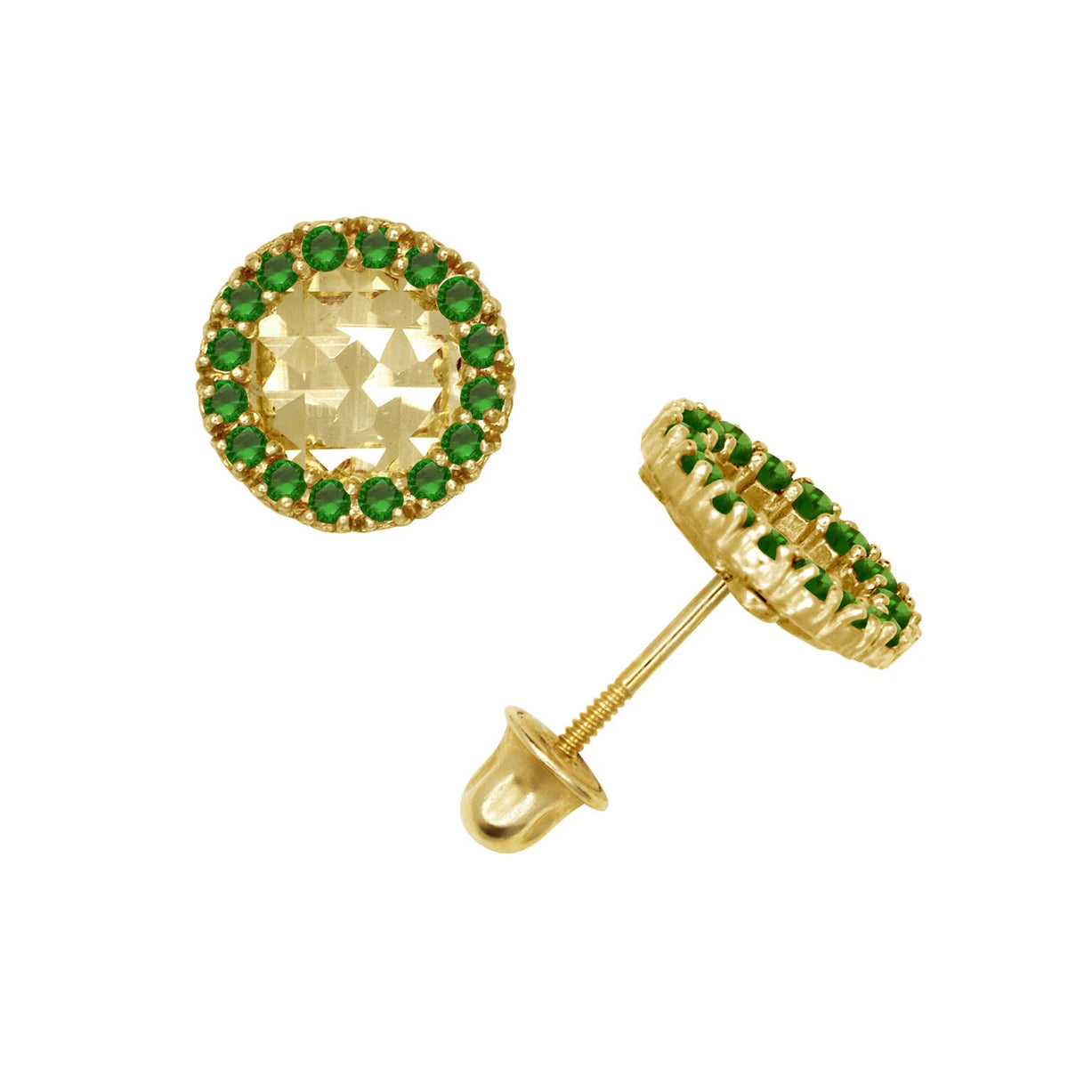 14k Yellow or White Gold Halo Round CZ Stud Earrings