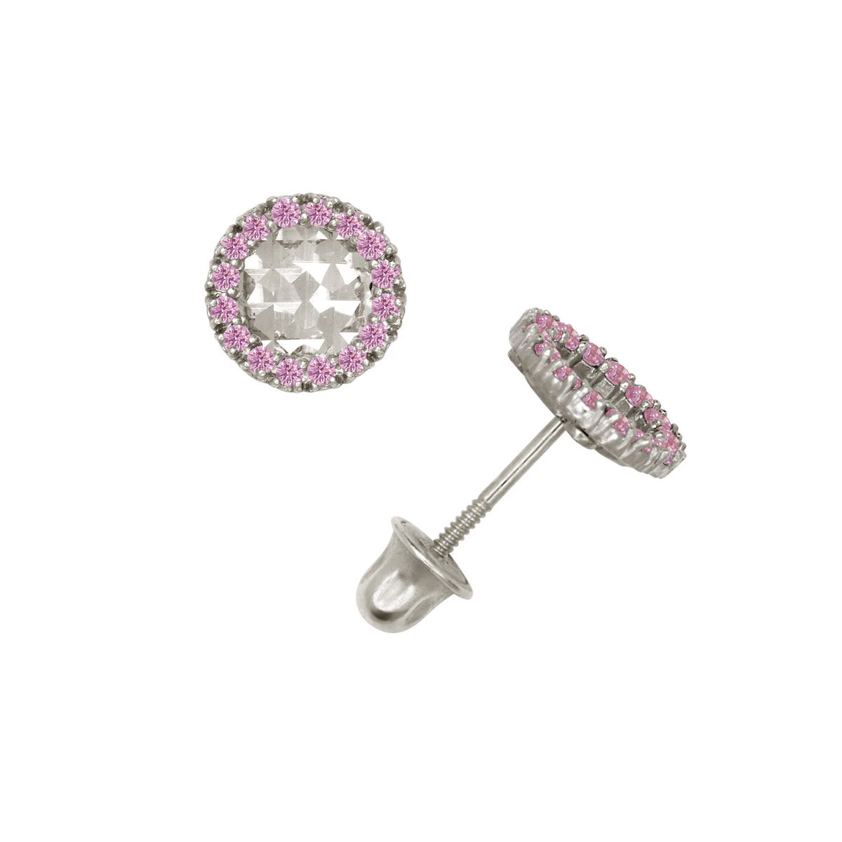 14k Yellow or White Gold Halo Round CZ Stud Earring