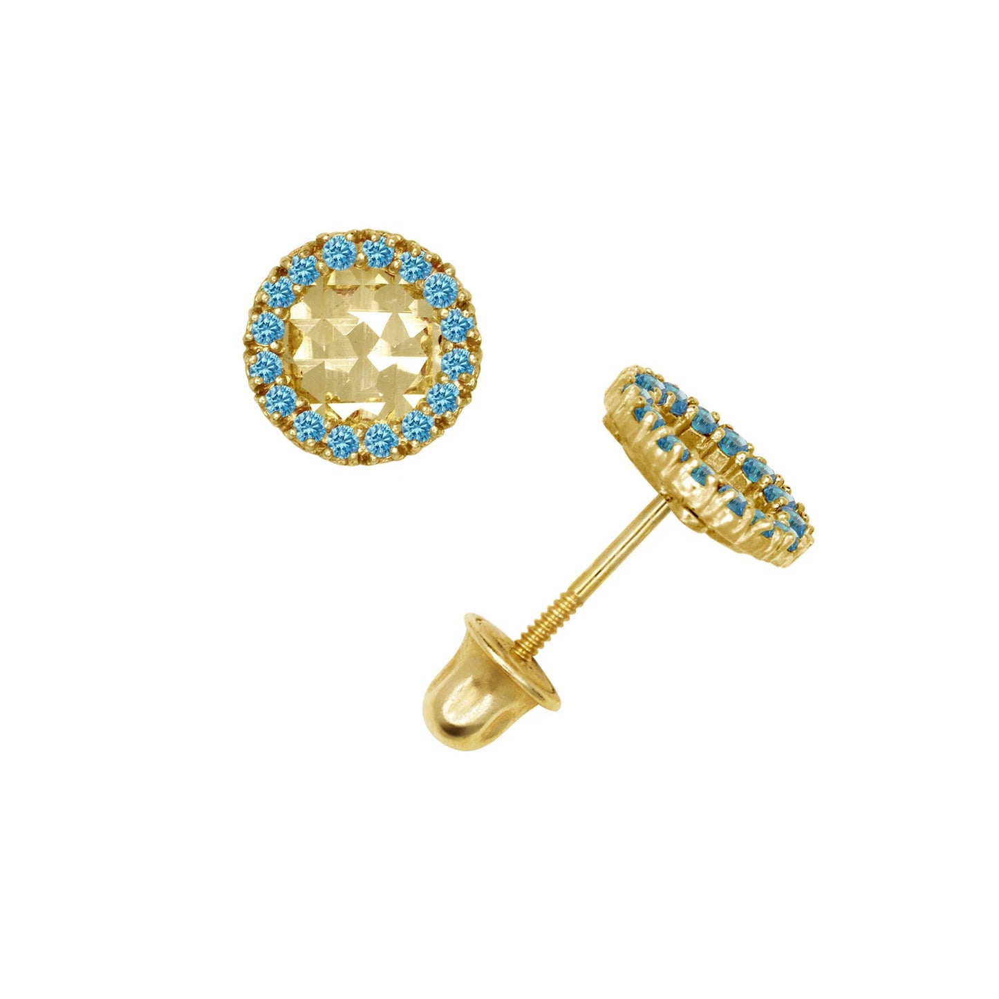 14k Yellow or White Gold Halo Round CZ Stud Earring