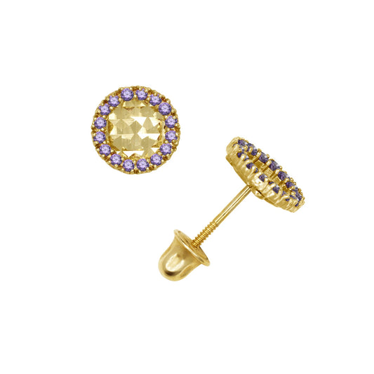 14k Yellow or White Gold Halo Round CZ Stud Earring