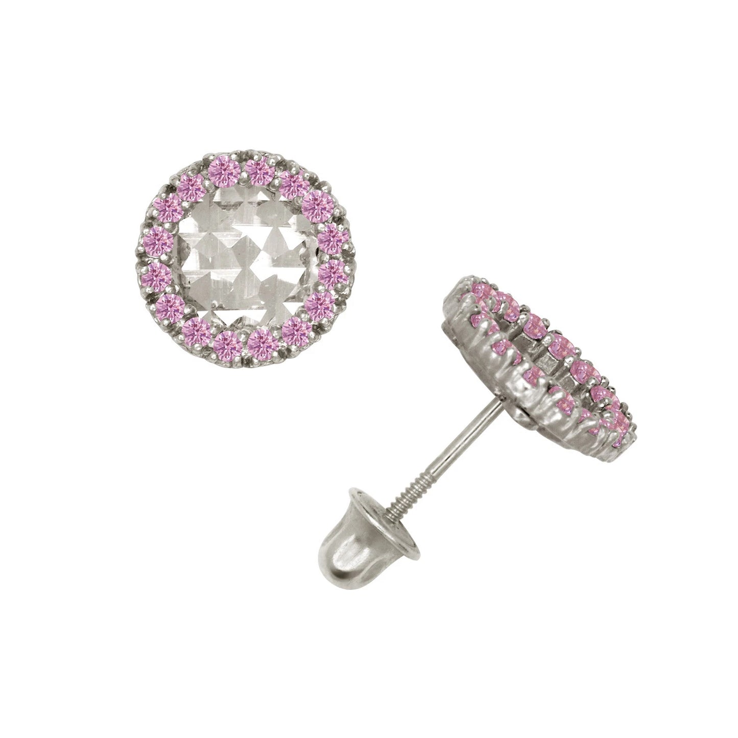 14k Yellow or White Gold Halo Round CZ Stud Earrings