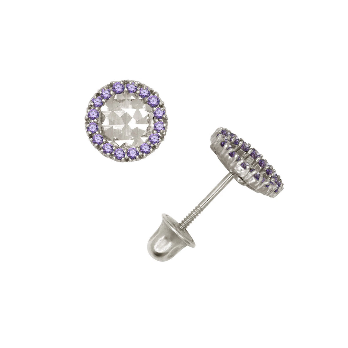 14k Yellow or White Gold Halo Round CZ Stud Earring