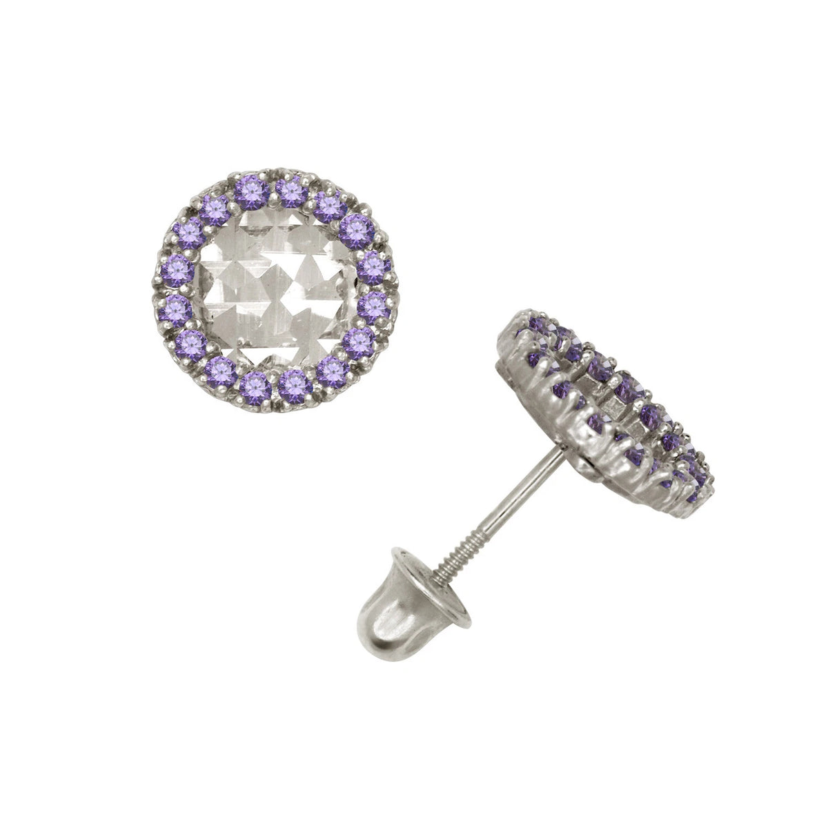 14k Yellow or White Gold Halo Round CZ Stud Earrings