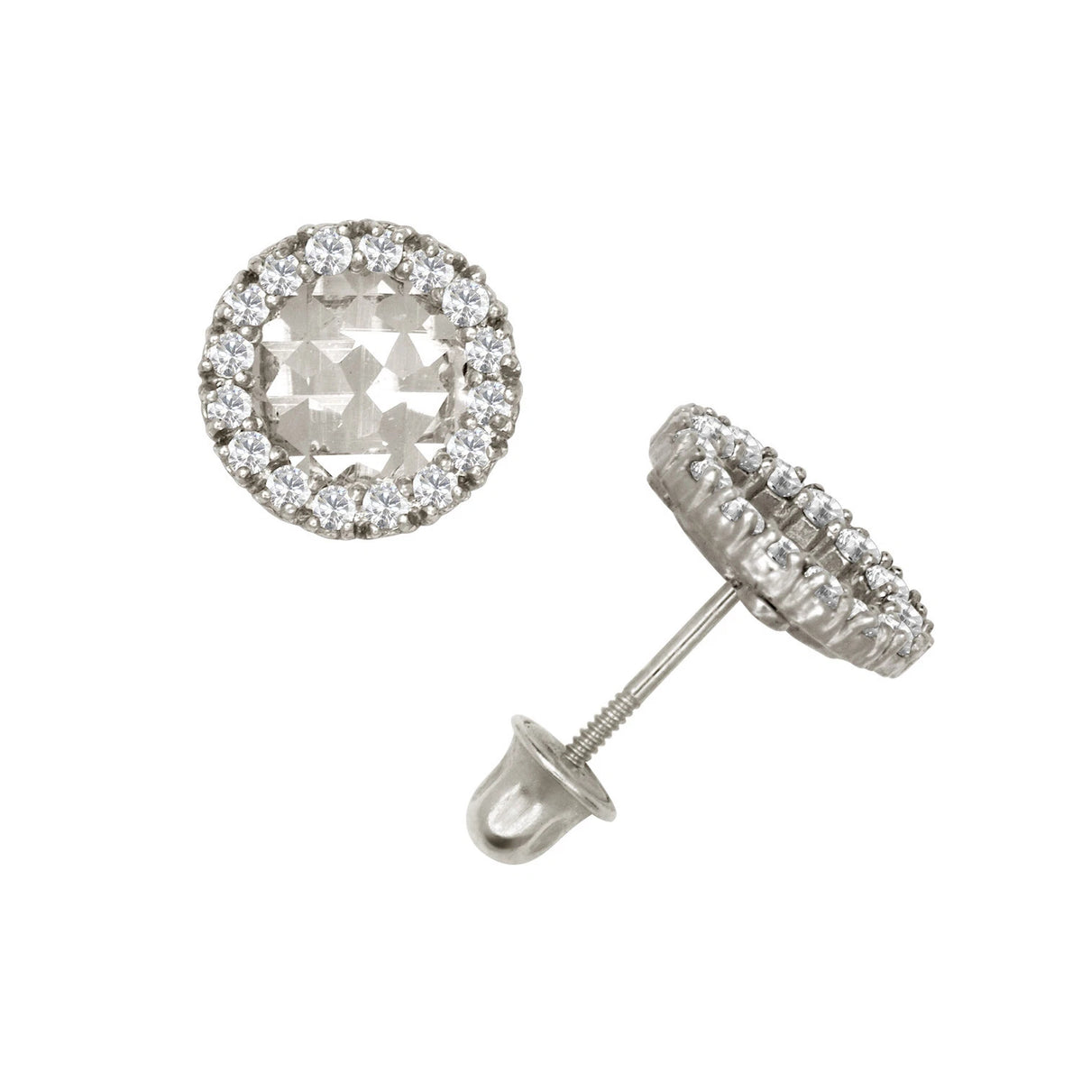 14k Yellow or White Gold Halo Round CZ Stud Earrings