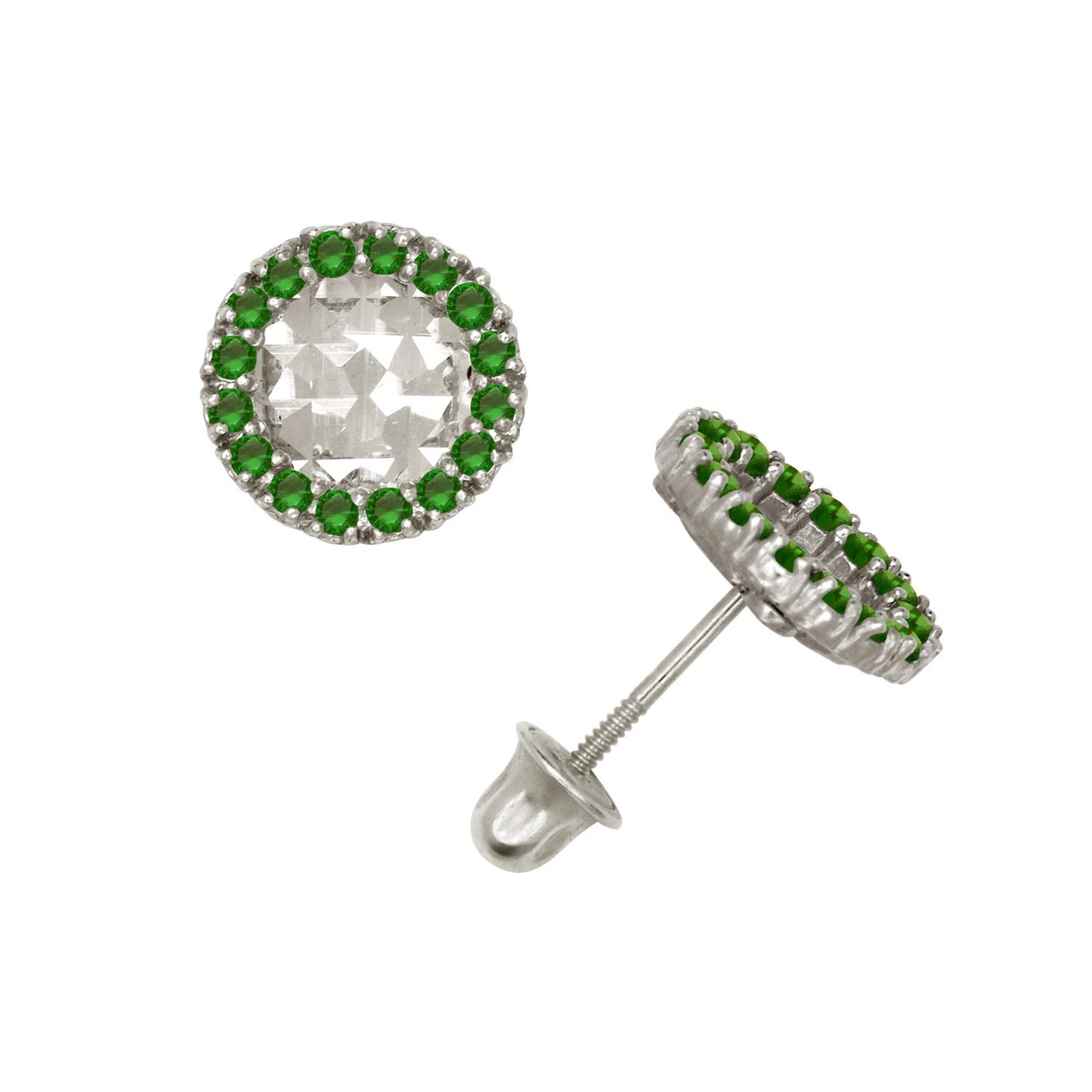 14k Yellow or White Gold Halo Round CZ Stud Earrings