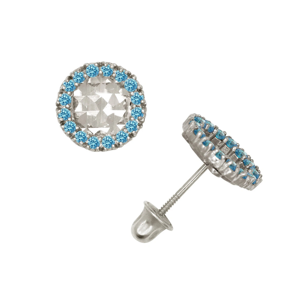 14k Yellow or White Gold Halo Round CZ Stud Earrings