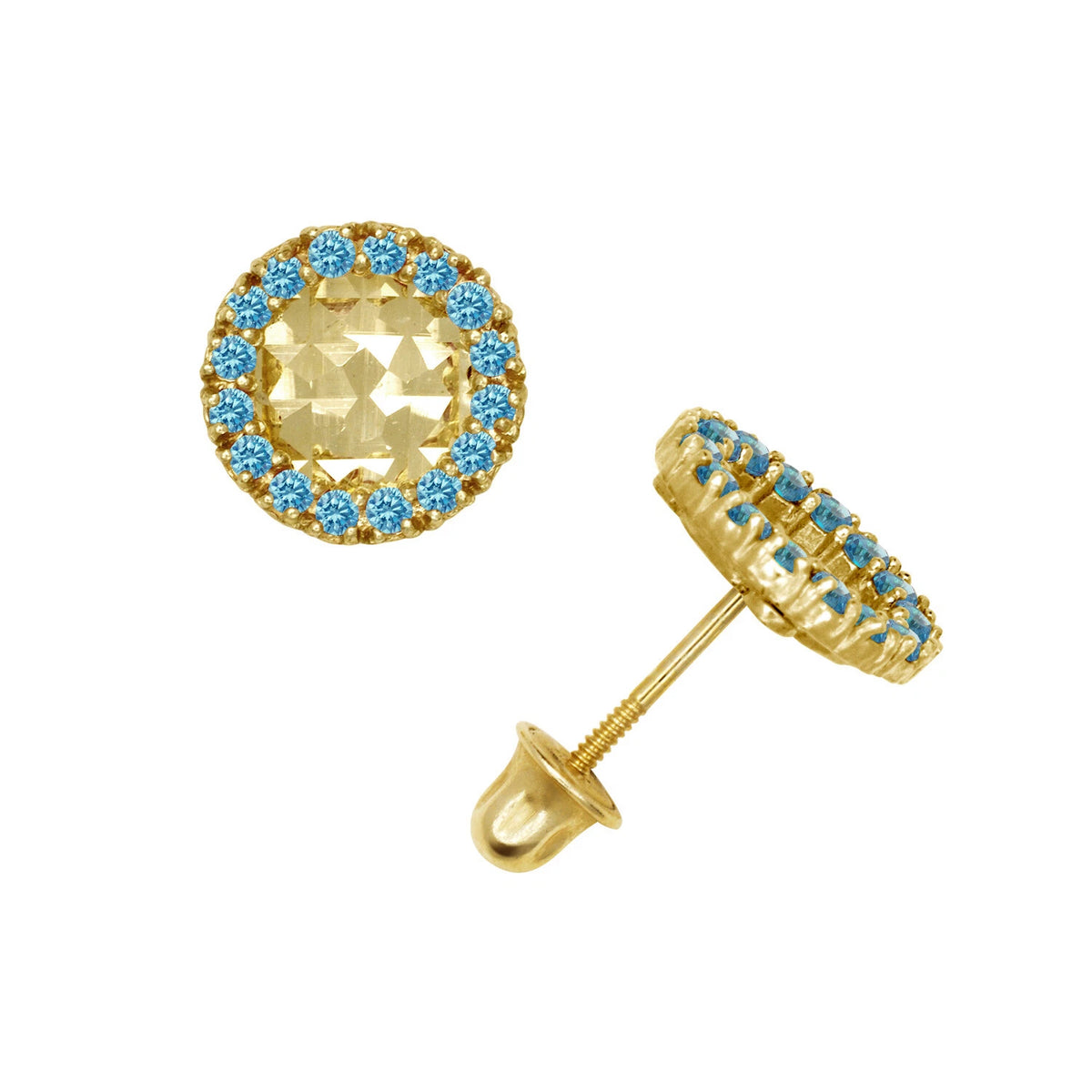 14k Yellow or White Gold Halo Round CZ Stud Earrings