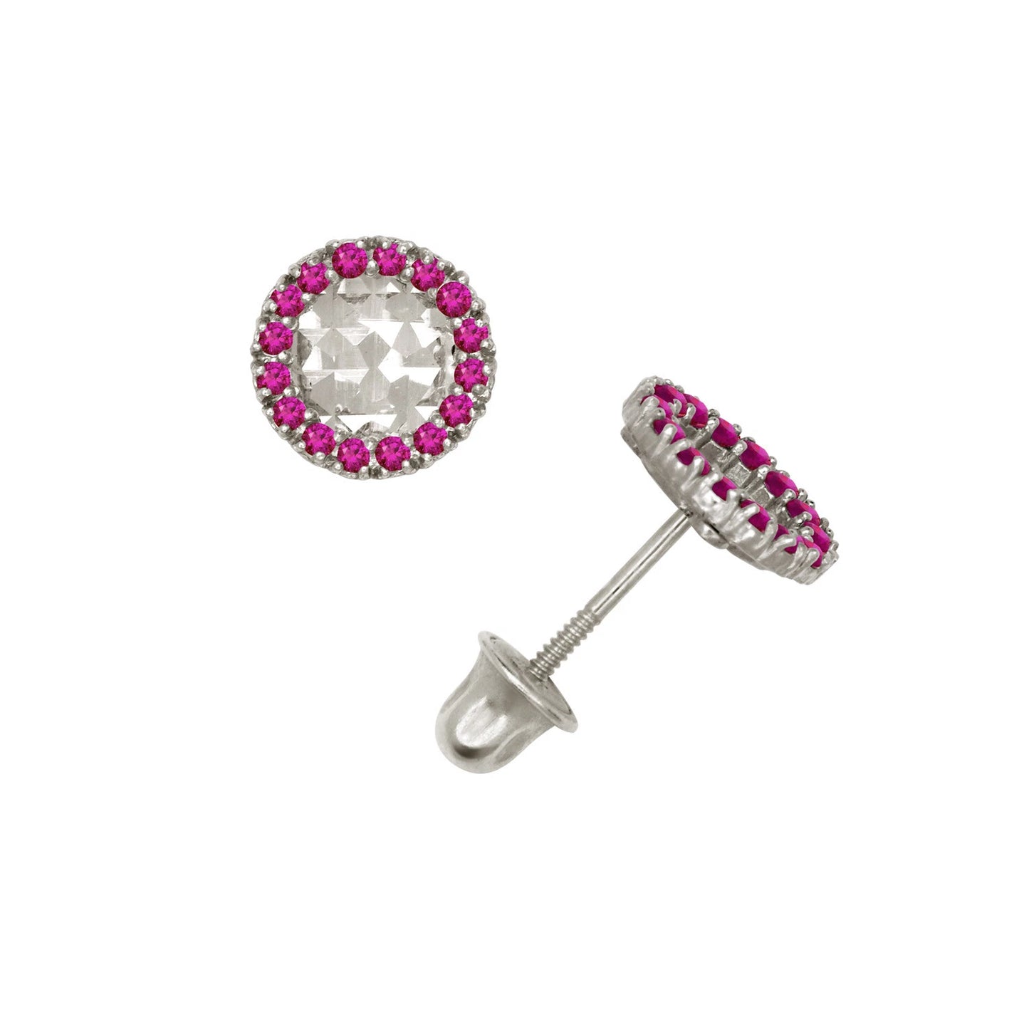 14k Yellow or White Gold Halo Round CZ Stud Earring
